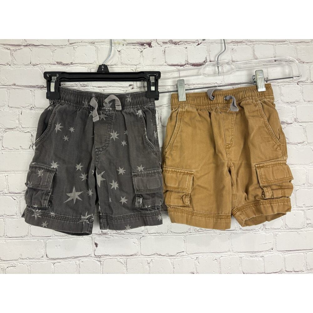 Hanna Andersson Boys Bottoms Set Tan Khaki Cargo Shorts Gray Star Size 90 US 3T
